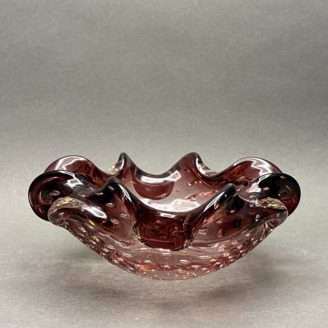 1960s Vintage Barovier & Toso Attributed Mid-Century Amethyst Controlled Bubble Murano Art Glass Trinket Dish Bowl For Sale - Image 5 of 9