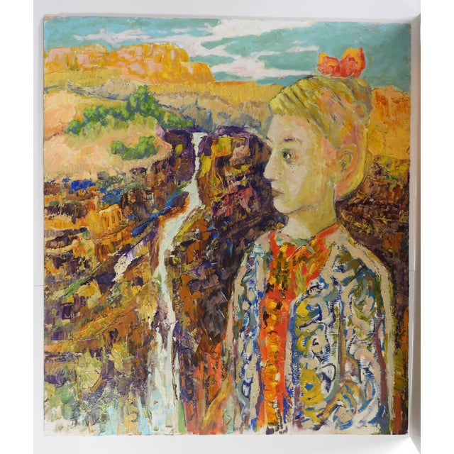 Wood Contemporary Surreal Portrait Blonde Woman Canyon Painting For Sale - Image 7 of 7
