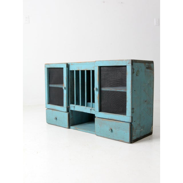 Blue Vintage Painted Counter Top Cabinet For Sale - Image 8 of 12