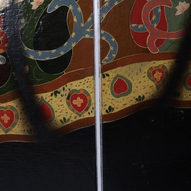 Early 20th Century Hand Painted on Wood Four Paneled Dressing Screen With Drape Design 20thC For Sale - Image 5 of 10