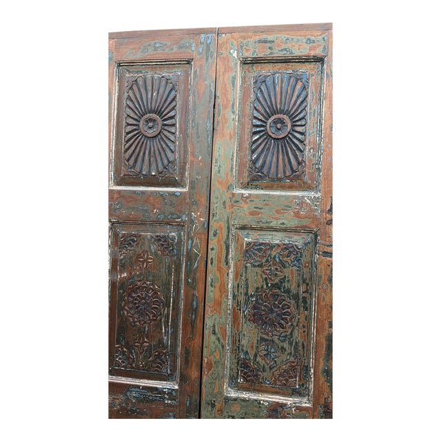 Hand-Carved Floral Wood Barn Door | Rustic Farmhouse Pantry & Interior Statement Door 80x32 For Sale