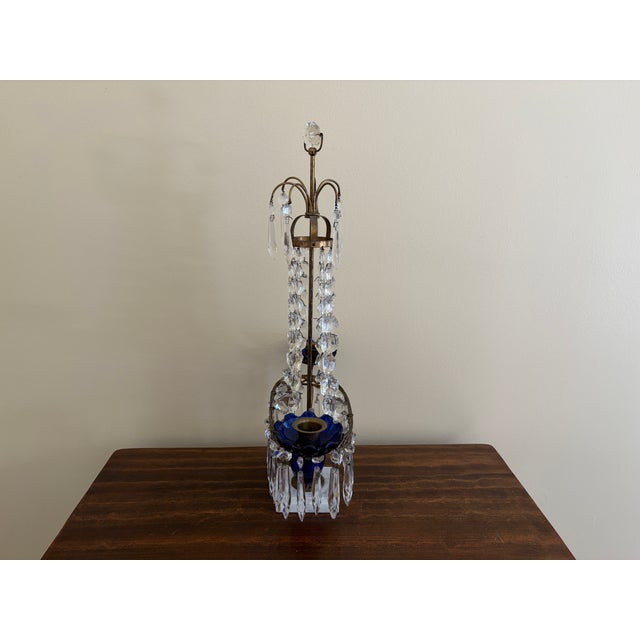 Early 20th Century Gustavian Crystal Girandole With Cobalt Glass and Marble For Sale - Image 11 of 13