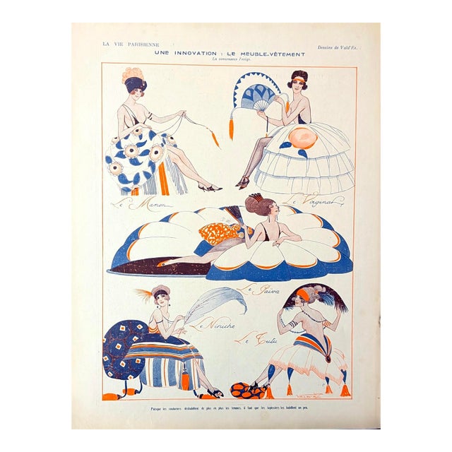 Authentic La Vie Parisienne 1921 Vald'Es "Une Innovation: Le Meuble-Vêtement" Illustrated Print For Sale