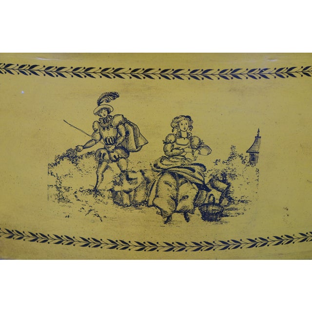 19th C French Yellow Toleware Tiered Tray Table Stand Chinoiserie Pastoral Scene For Sale - Image 11 of 18