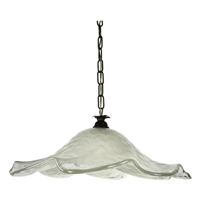 Vintage Italian Thick Murano Frosted Glass Pendant Light, 1970s For Sale
