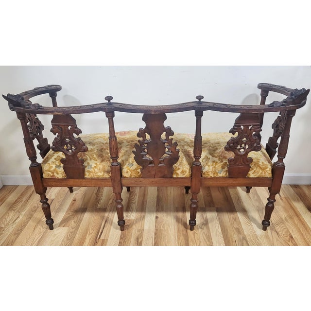 Wood Antique Italian Renaissance Settee Hand Carved Walnut "Cherub" Loveseat Sofa For Sale - Image 7 of 16