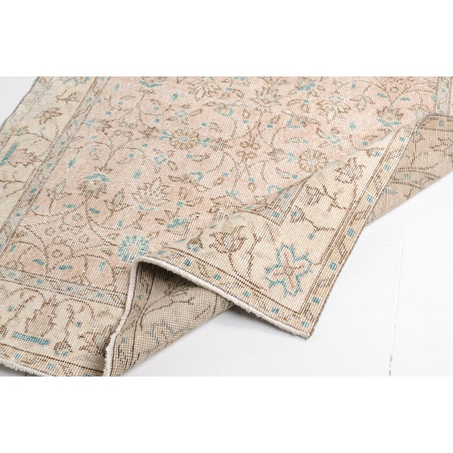 1960s Sky Blue & Peach Area Rug, Vintage Floral Wool Carpet For Sale - Image 5 of 10