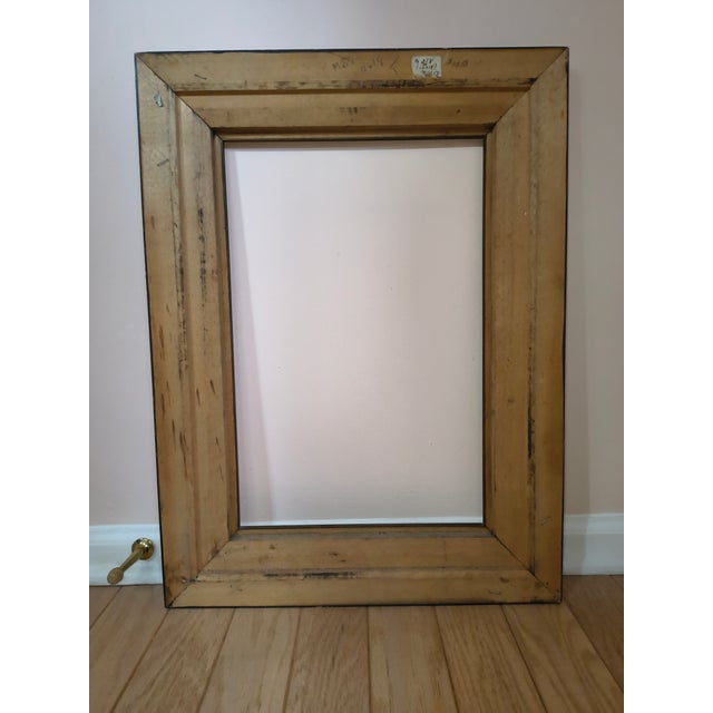 mid century modern frame for 12"/18" painting. wide walnut surround with stylized faux bamboo gold interior border.