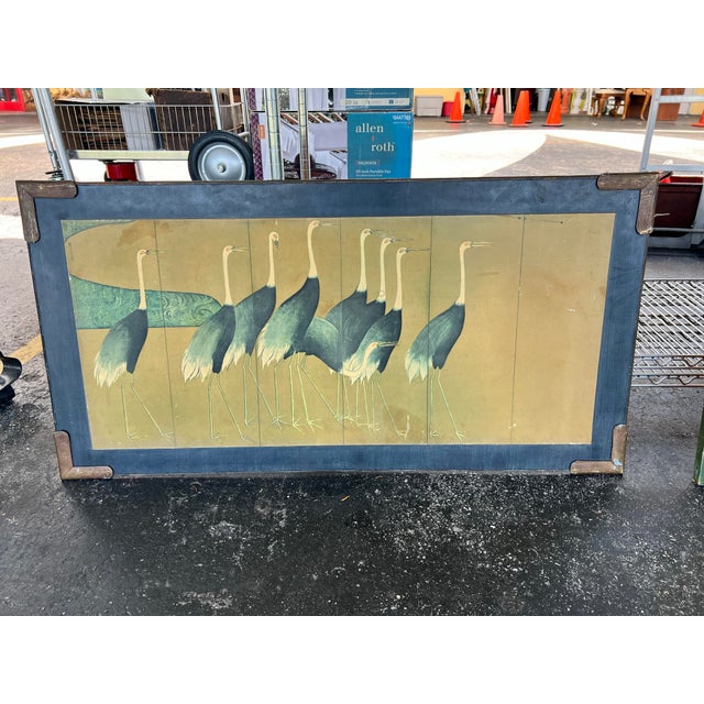 Mid-Century Modern Japanese Rimpa Style Framed "Cranes" Print After Ogata Kōrin For Sale - Image 4 of 8