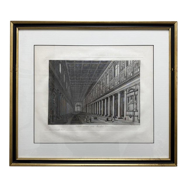 19th Century Engraving of the Interior of the Basilica of Santa Maria Maggiore in Rome For Sale
