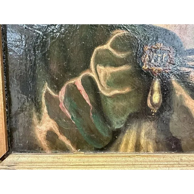 18th Century Woman With Pearl Earring Continental Portrait Painting For Sale - Image 4 of 5