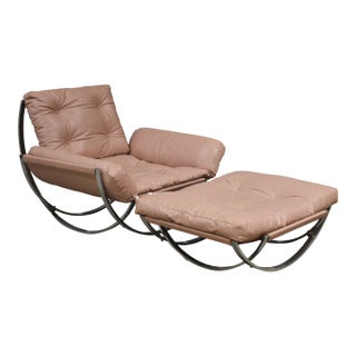 1970s Italian Chrome Pink Sling Lounge Chair and Ottoman by Stendig For Sale