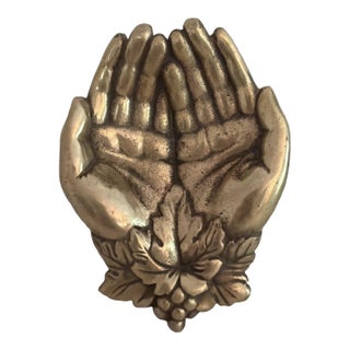 Antique Solid Brass Cupped Hands Jewelry Trinket Dish For Change or Keys 1910 For Sale