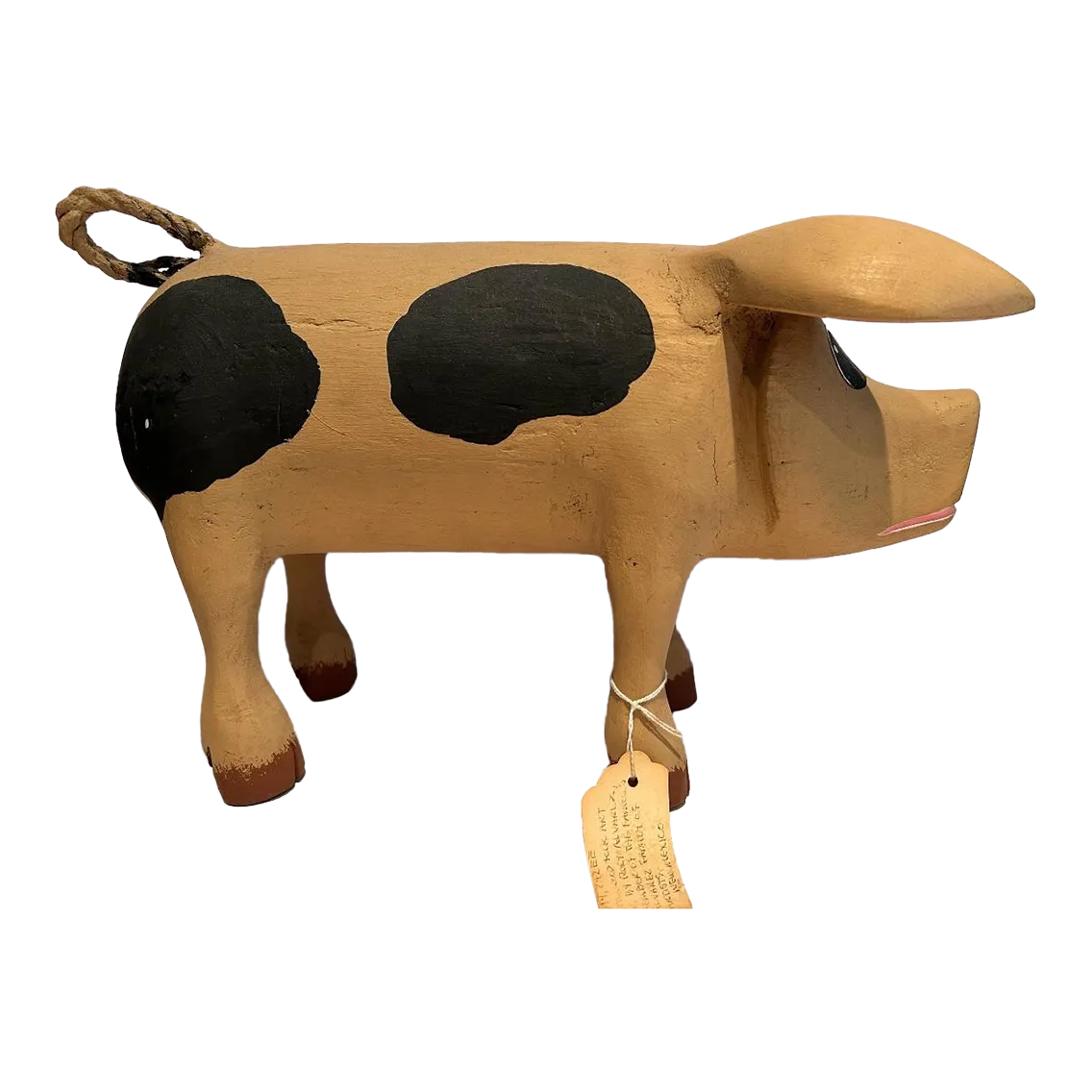 Vintage Rory Alvarez Folk Art Cottonwood Pig Large Figure, Made in