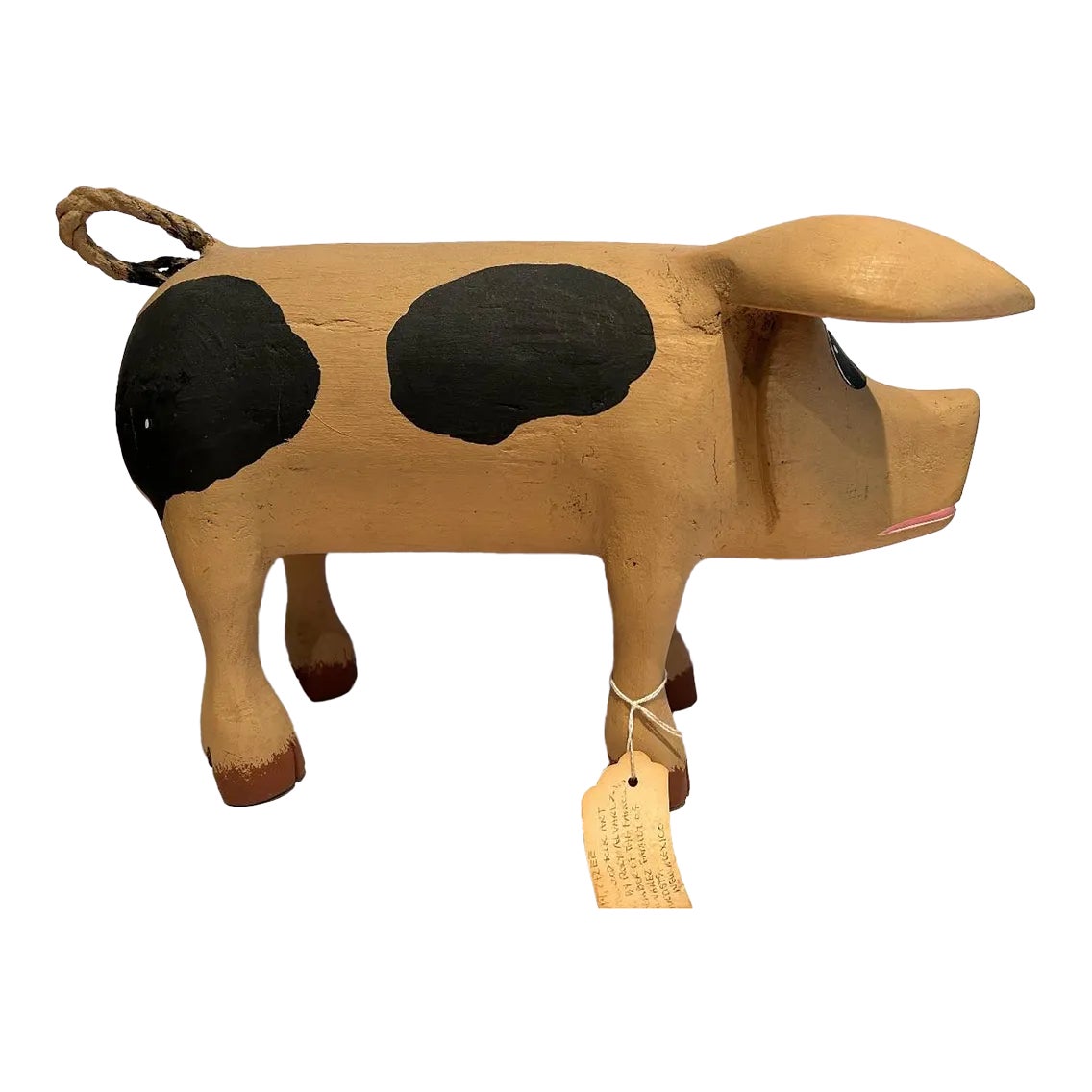 Vintage Rory Alvarez Folk Art Cottonwood Pig Large Figure, Made in
