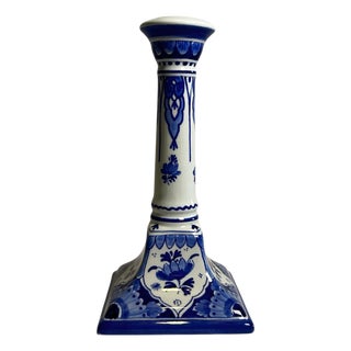 Hand-Painted Blue and White Candlestick by C. Tetteroo for Royal Delft, 1973 For Sale