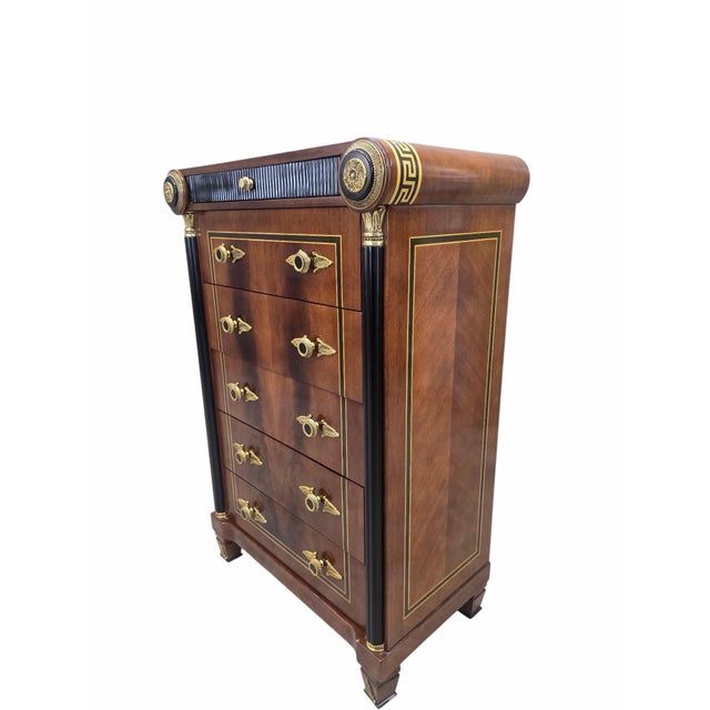 Wood Late 20th Century Neoclassical Empire Revival Mahogany Five Drawer Chest For Sale - Image 7 of 11