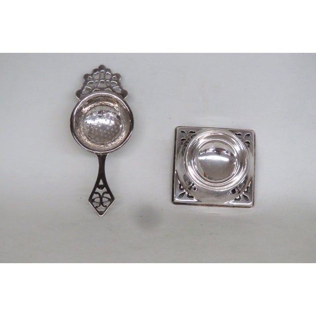 Metal 1920s Tea Strainer With Drip Stand Epns Silver Plate - 2 pcs For Sale - Image 7 of 13