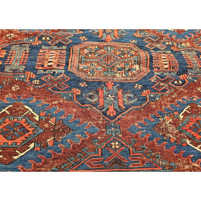 Late 19th Century Caucasian Soumak Rug, Handwoven Allover Geometric, Red & Blue, 5' x 7' For Sale - Image 16 of 17