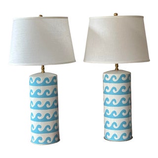 Pair Dana Gibson Aqua Wave Table Lamps For Sale