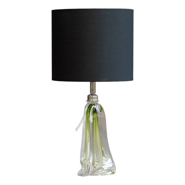 Green Glass Table Lamp, 1960s For Sale