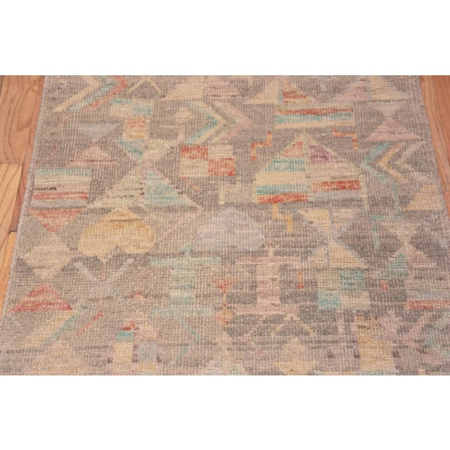 Nazmiyal Collection Grey Pastel Tribal Geometric Modern Runner Rug For Sale In New York - Image 6 of 7