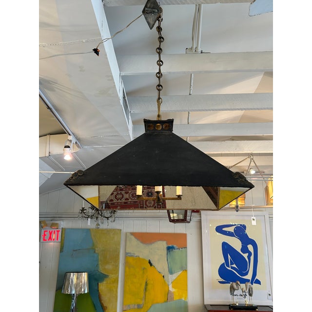 Industrial Industrial Graphite Metal Chandelier With Mirrored Interior and 4 Lights For Sale - Image 3 of 8