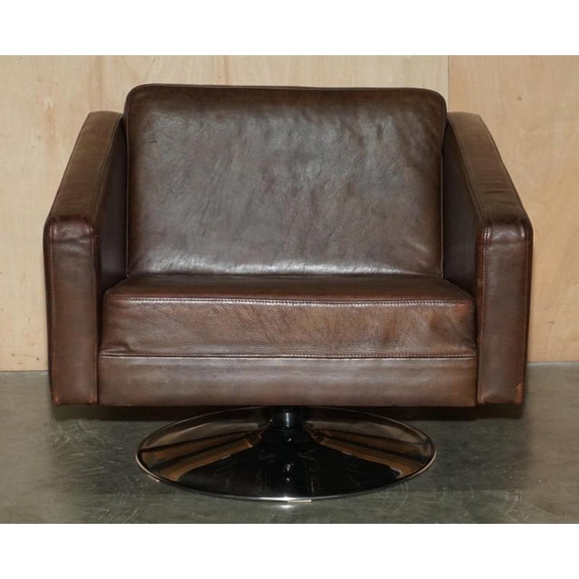 Stunning BoConcept Heritage Vintage brown leather swivel lounge armchair with chrome base A very post modern designed...