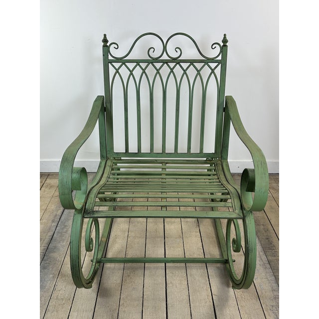 Metal Patinated Green Wrought Iron Rocking Chair, 1990s For Sale - Image 7 of 11
