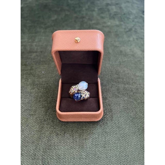 Bochic "Orient" Vintage Diamond, Sapphires & Pearl Ring Set In 18K Gold & Silver For Sale - Image 17 of 18