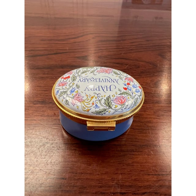 English 1980s Crummels & Co Oval Enamel Box, Happy Anniversary Floral, English For Sale - Image 3 of 7