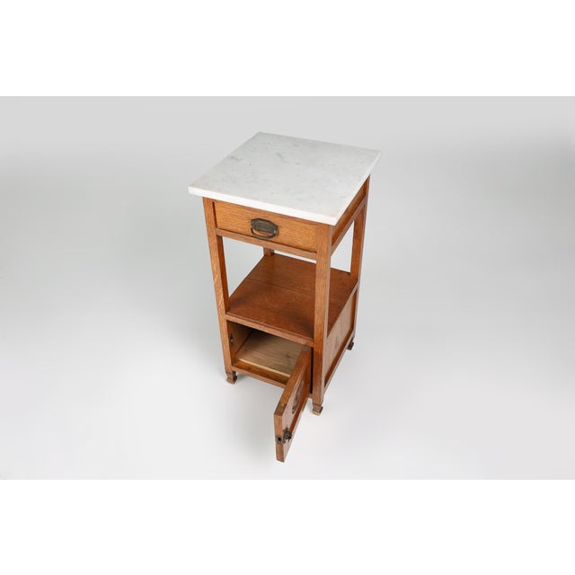 Wood Art Deco French Night Stand with Carrara Marble Top, 1920s For Sale - Image 7 of 12
