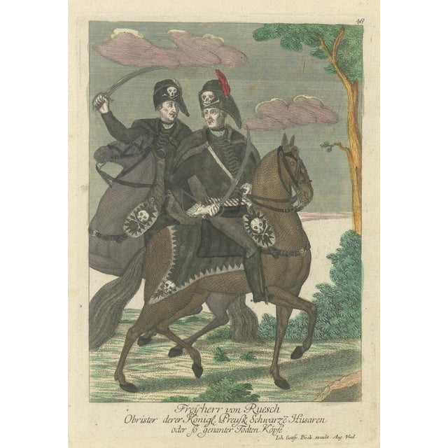 Johann Gottfried Böck, Death's Head Skull Hussars, 1750s, Engraving For Sale - Image 10 of 10