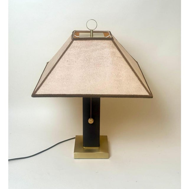 Brown Leather and Brass Table Lamp, 1980s For Sale - Image 8 of 18