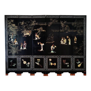 Chinese Export Six Panel Carved Soapstone Coromandel Screen For Sale