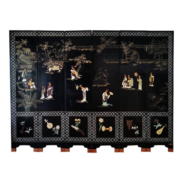 Chinese Export Six Panel Carved Soapstone Coromandel Screen For Sale