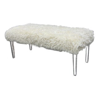 Skyline Furniture Faux Fur + Acrylic Legs Bench For Sale