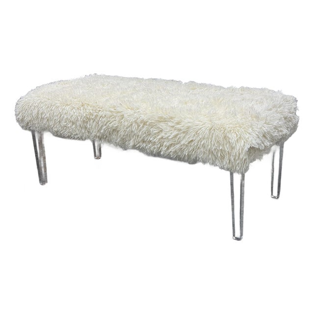 Skyline Furniture Faux Fur + Acrylic Legs Bench For Sale