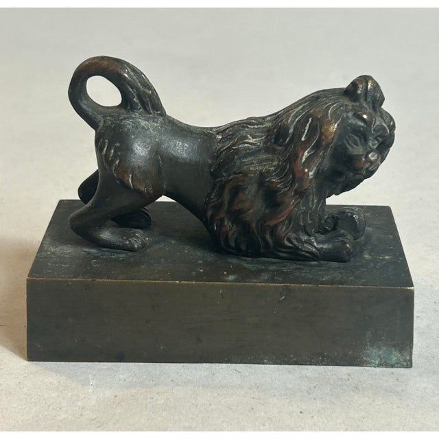 Antique/ Vintage 19th Century King Charles X Era Lion or Dog on Plinth Inkwell Lid / Topper Only. Made of Bronze was...