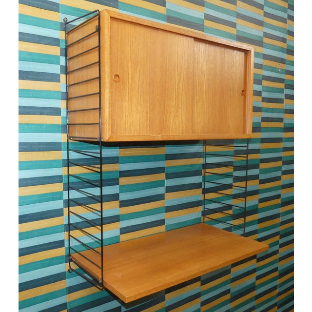Mid-Century Modern Teak String Shelving Unit with Wall Cabinet, Desk Shelf and Black Ladders by Kajsa & Nils Nisse Strinning for String, Sweden, 1960s For Sale - Image 11 of 12