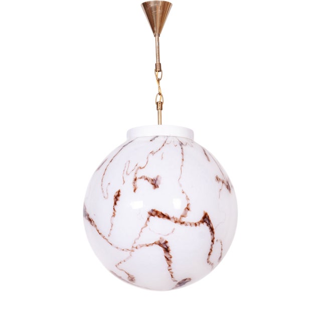 Mid-Century Chandelier in Brass and Marbled Glass, Czech, 1960s For Sale