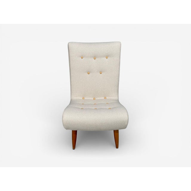 1930s Swedish Modern, Scoop Lounge Chair, Beige Linen, Beech, Sweden, 1940s For Sale - Image 5 of 11