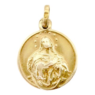 Vintage Religious 18k Virgin Mary Pendant, Bitty For Sale