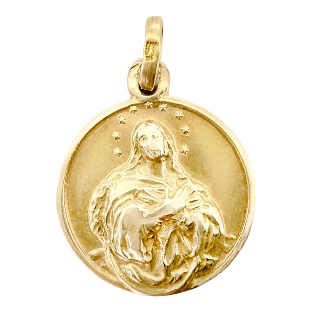 Vintage Religious 18k Virgin Mary Pendant, Bitty For Sale