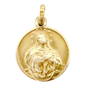 Vintage Religious 18k Virgin Mary Pendant, Bitty