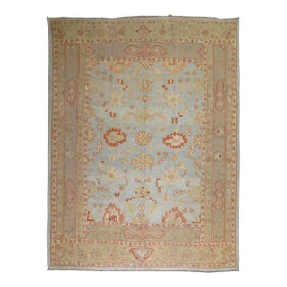 Antique Zabihi Collection Blue Turkish Oushak Rug - 9'8" x 13'4" For Sale