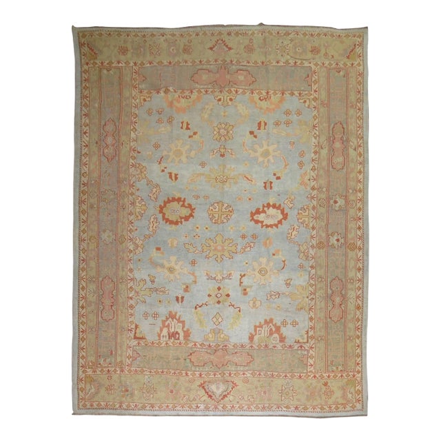 Antique Zabihi Collection Blue Turkish Oushak Rug - 9'8" x 13'4" For Sale