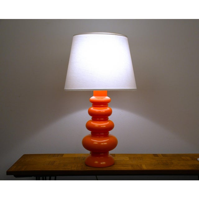 Large Swedish Orange Art Glass Table Lamp by Gustav Leek for Orrefors, 1960s For Sale - Image 10 of 10