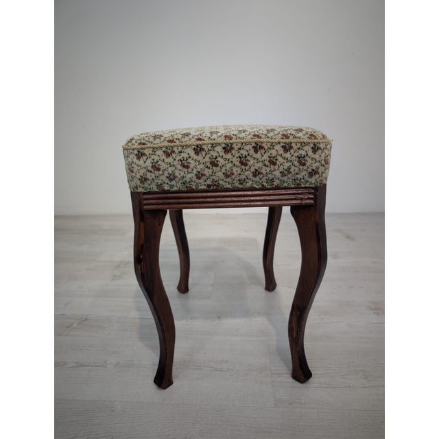 Beige Louis Style Wooden Ottoman with Floral Pattern For Sale - Image 8 of 11