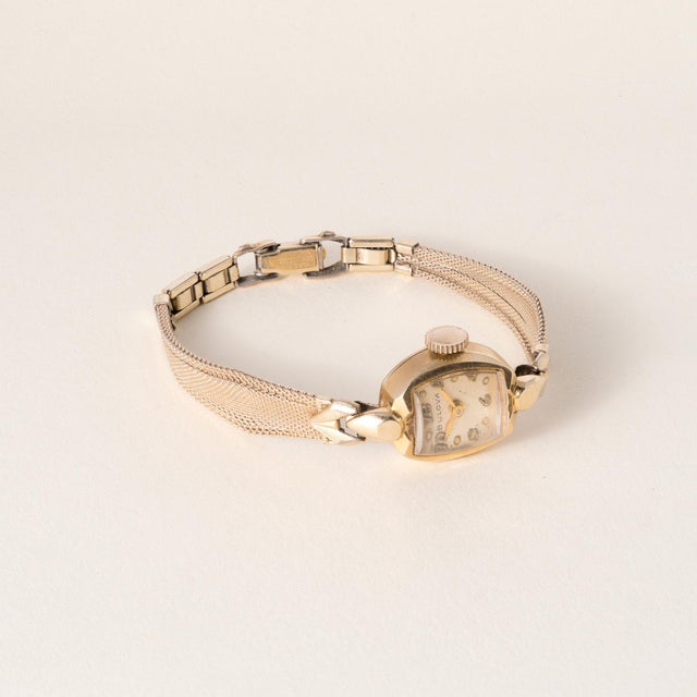 Art Deco Vintage 1950s 14k Gold Bulova Ladies Cocktail Watch For Sale - Image 3 of 6